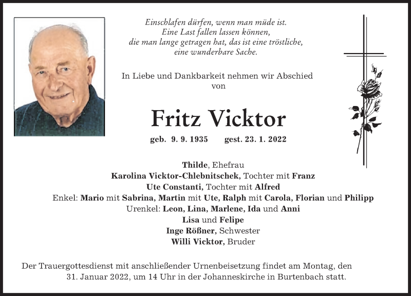 Traueranzeige von Fritz Vicktor von Günzburger Zeitung