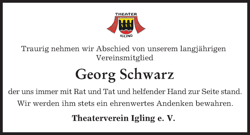 Traueranzeige von Georg Schwarz von Landsberger Tagblatt