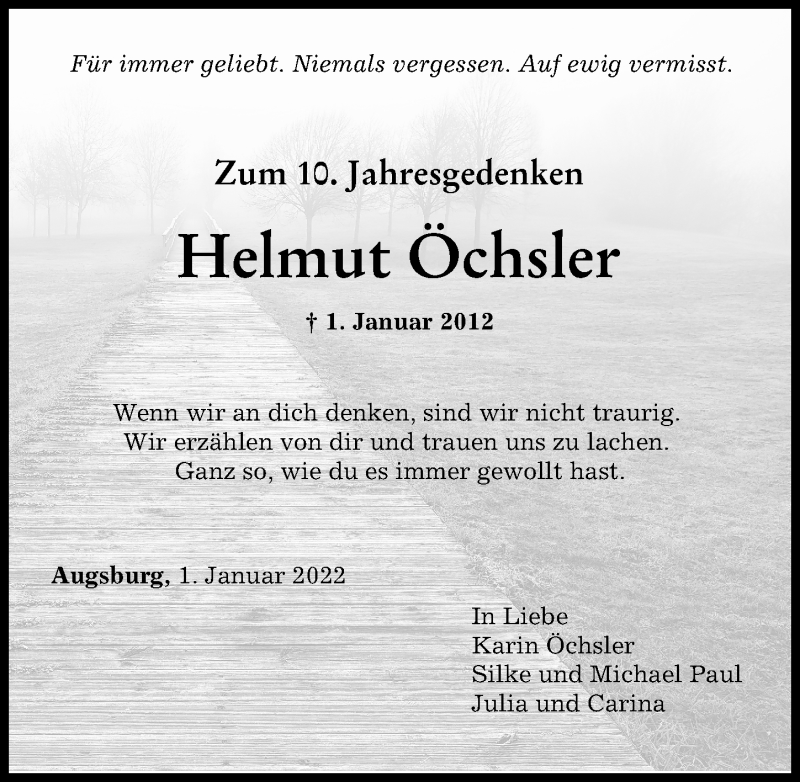 Traueranzeige von Helmut Öchsler von Augsburger Allgemeine