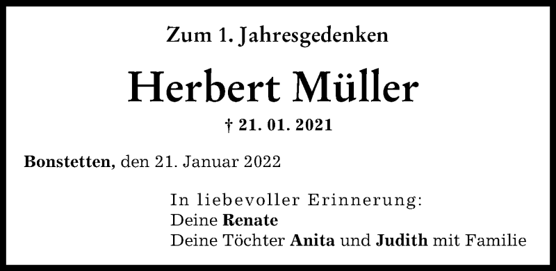 Traueranzeige von Herbert Müller von Augsburg-Land, Augsburg-Land