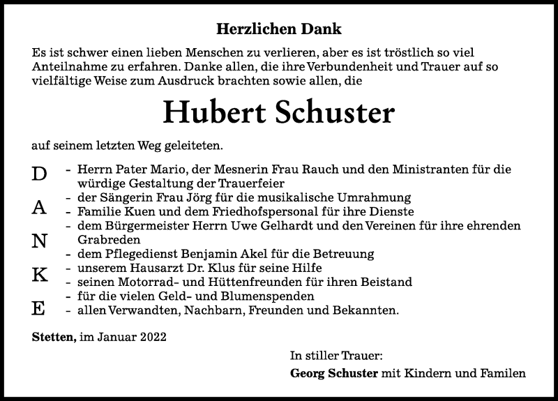 Traueranzeige von Herbert Schuster von Mindelheimer Zeitung