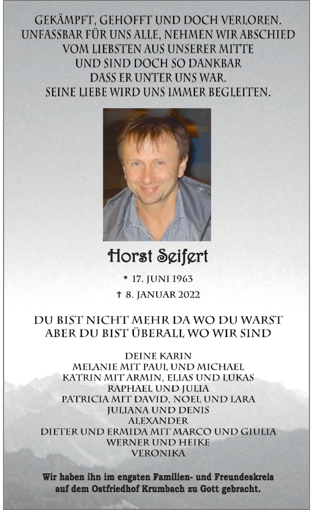  Traueranzeige für Horst Seifert vom 17.01.2022 aus Günzburger Zeitung, Mittelschwäbische Nachrichten
