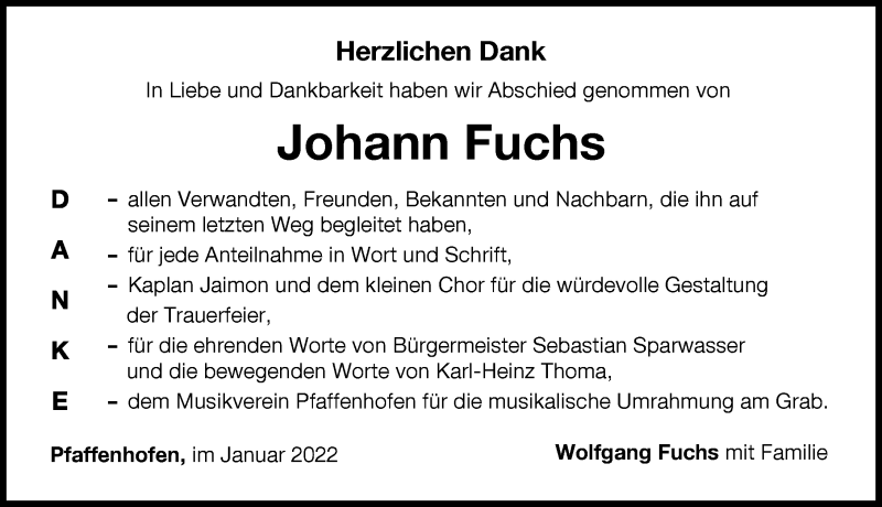 Traueranzeigen Von Johann Fuchs Augsburger Allgemeine Zeitung