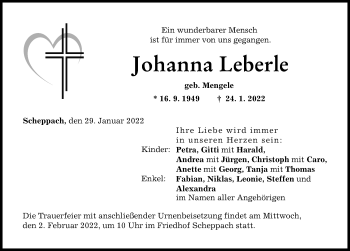 Traueranzeigen Von Johanna Leberle | Augsburger Allgemeine Zeitung