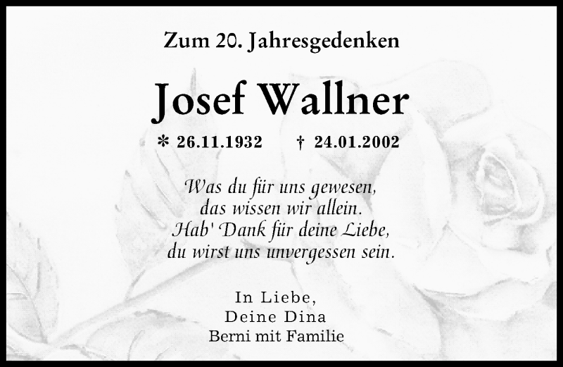 Traueranzeigen Von Josef Wallner Augsburger Allgemeine Zeitung