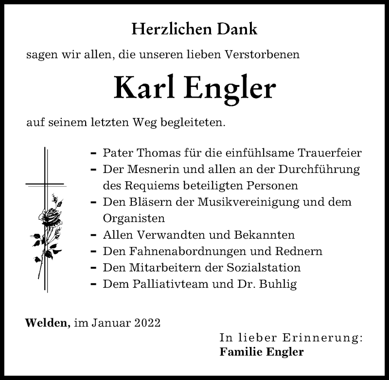 Traueranzeige von Karl Engler von Augsburg-Land