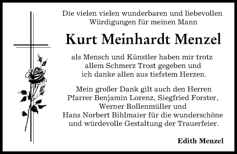 Traueranzeige von Kurt Meinhardt Menzel von Augsburger Allgemeine