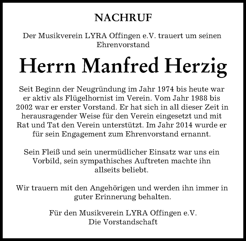 Traueranzeige von Manfred Herzig von Günzburger Zeitung