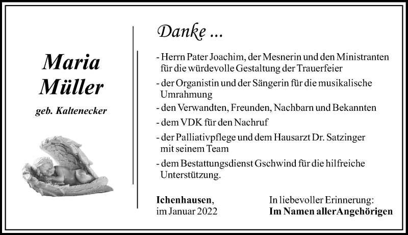 Traueranzeige von Maria Müller von Günzburger Zeitung