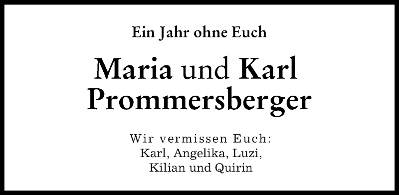 Traueranzeige von Maria Prommersberger von Aichacher Nachrichten, Augsburger Allgemeine