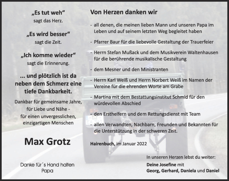 Traueranzeige von Max Grotz von Mittelschwäbische Nachrichten