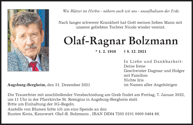 Traueranzeige von Olaf-Ragnar Bolzmann von Augsburger Allgemeine