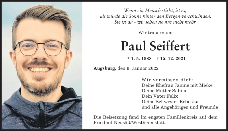 Traueranzeigen Von Paul Seiffert Augsburger Allgemeine Zeitung