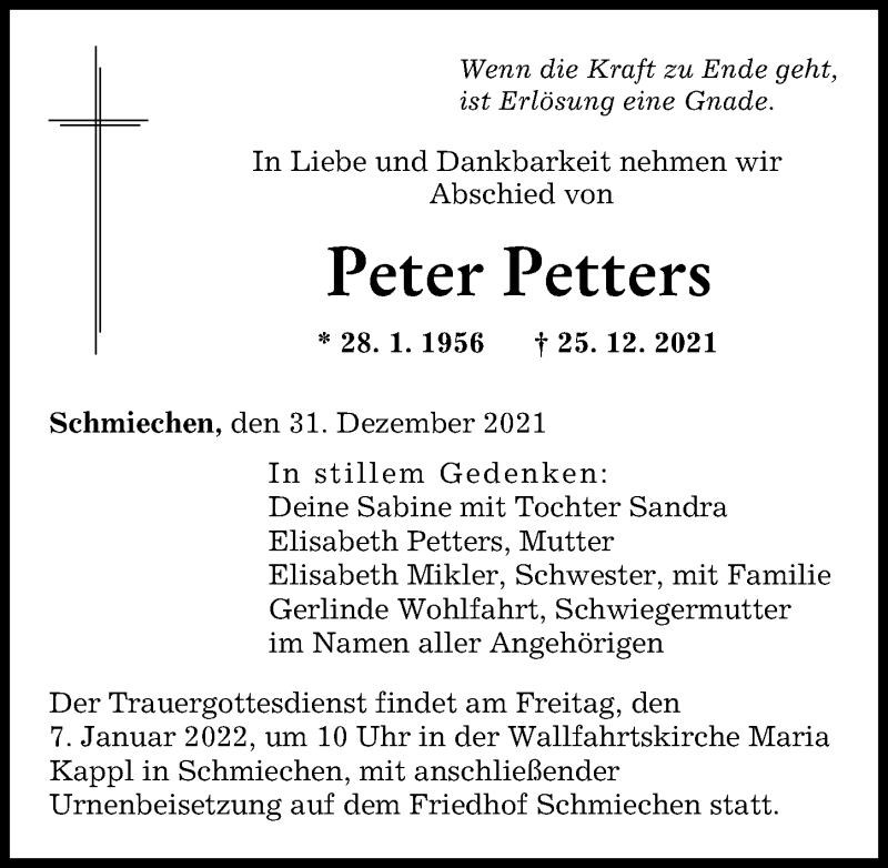 Traueranzeige von Peter Petters von Augsburger Allgemeine