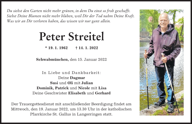 Traueranzeige von Peter Streitel von Schwabmünchner Allgemeine