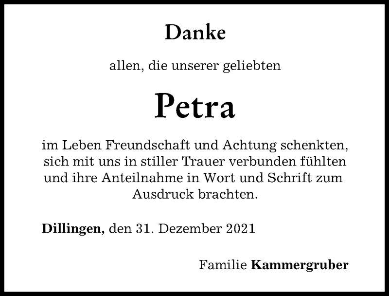 Traueranzeige von Petra  von Donau Zeitung