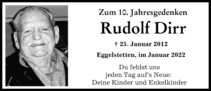  Traueranzeige für Rudolf Dirr vom 25.01.2022 aus Donauwörther Zeitung