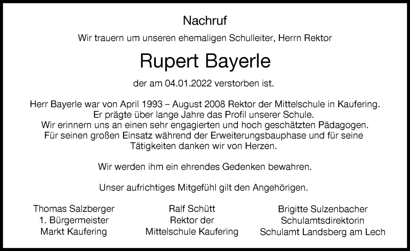 Traueranzeige von Rupert Bayerle von Landsberger Tagblatt