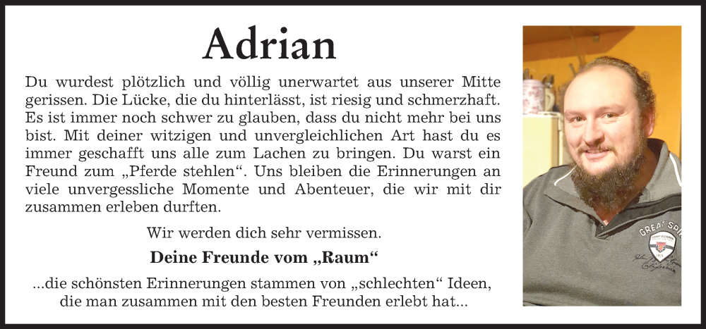  Traueranzeige für Adrian  vom 12.10.2022 aus Mindelheimer Zeitung
