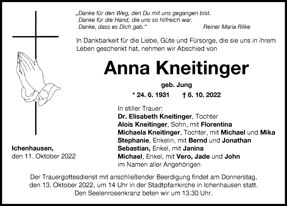 Traueranzeige von Anna Kneitinger von Günzburger Zeitung