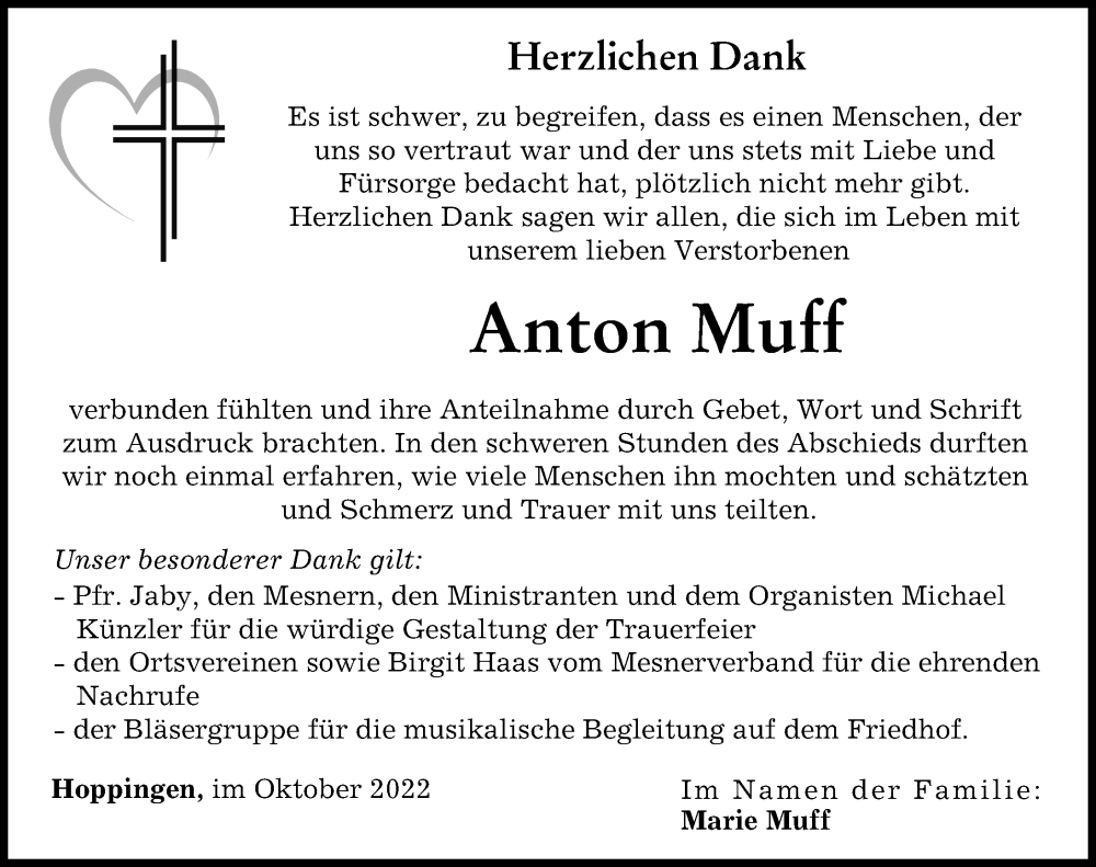  Traueranzeige für Anton Muff vom 11.10.2022 aus Rieser Nachrichten