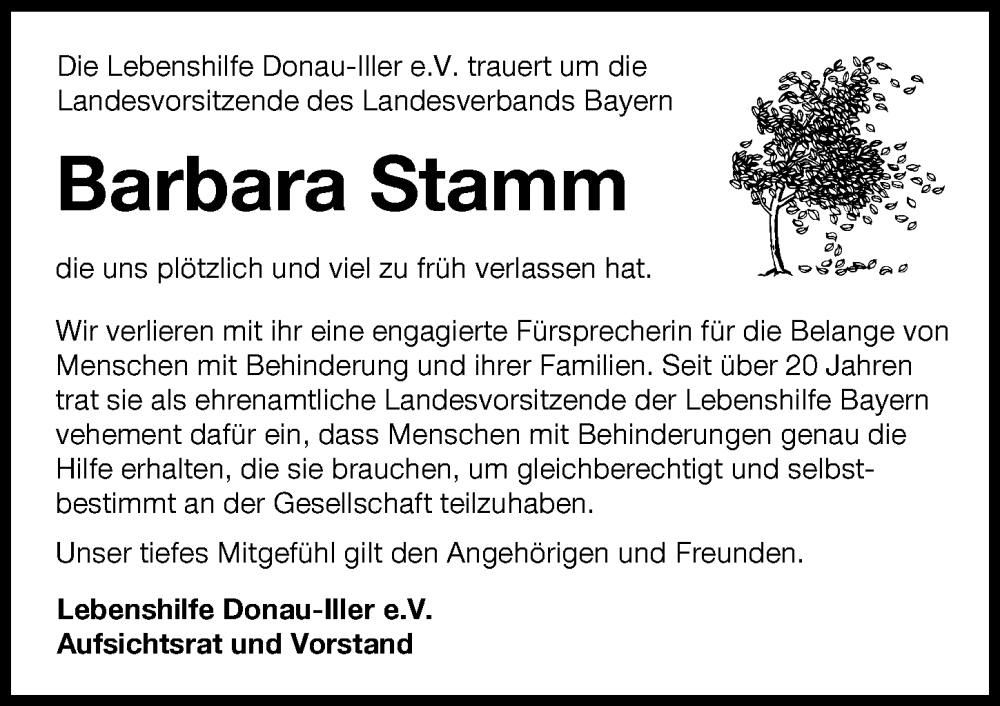  Traueranzeige für Barbara Stamm vom 12.10.2022 aus Neu-Ulmer Zeitung