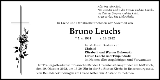 Traueranzeige von Bruno Leuchs von Günzburger Zeitung