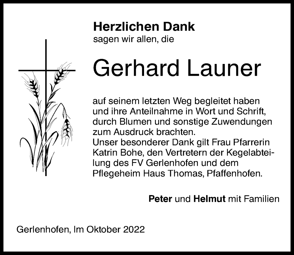 Traueranzeige von Gerhard Launer von Augsburger Allgemeine, Neu-Ulmer Zeitung