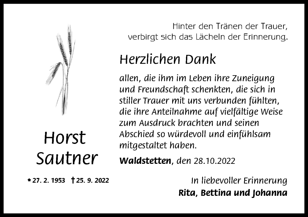 Traueranzeige von Horst Sautner von Günzburger Zeitung
