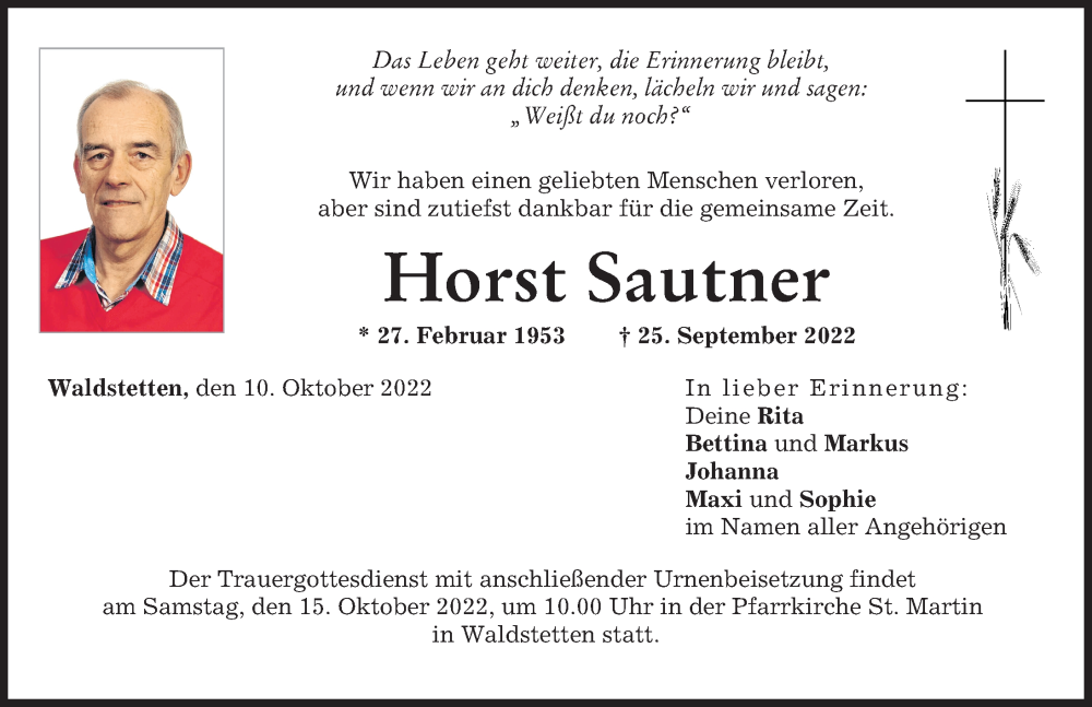 Traueranzeige von Horst Sautner von Günzburger Zeitung