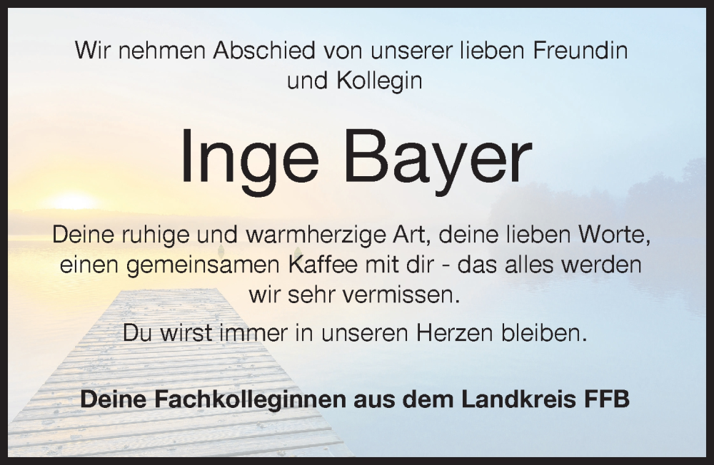 Traueranzeige von Inge Bayer von Landsberger Tagblatt