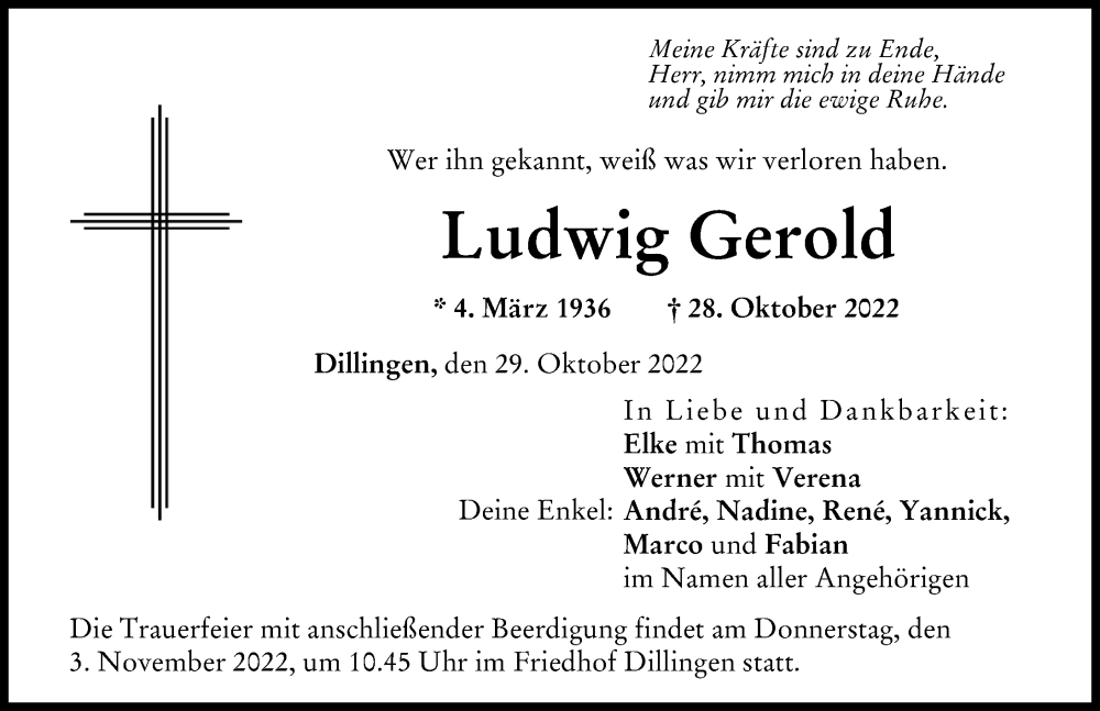 Traueranzeige von Ludwig Gerold von Donau Zeitung