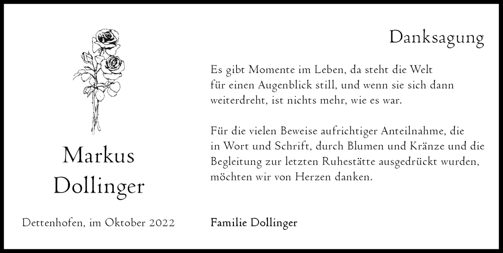  Traueranzeige für Markus Dollinger vom 08.10.2022 aus Landsberger Tagblatt