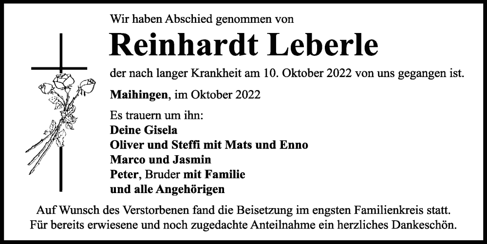 Traueranzeigen Von Reinhardt Leberle | Augsburger Allgemeine Zeitung