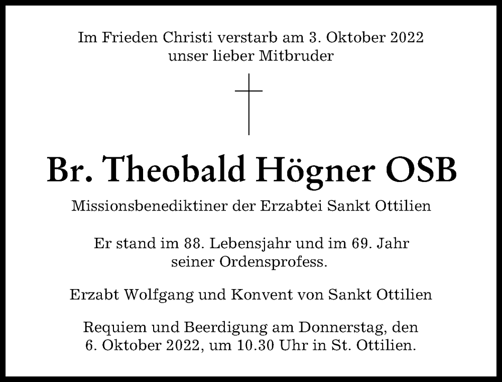  Traueranzeige für Theobald Högner vom 05.10.2022 aus Landsberger Tagblatt