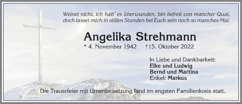  Traueranzeige für Angelika Strehmann vom 14.11.2022 aus Mindelheimer Zeitung