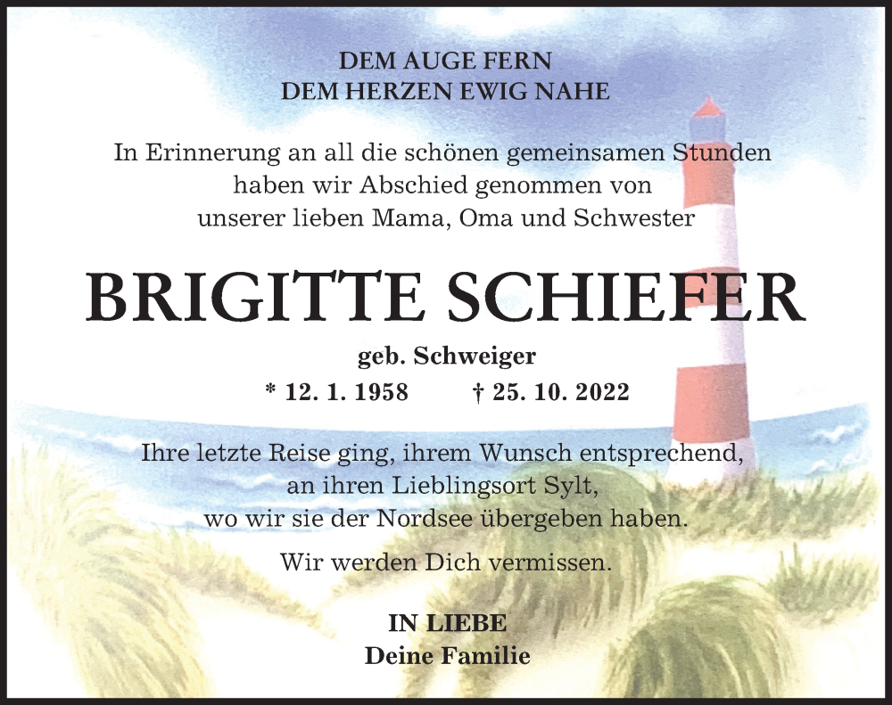  Traueranzeige für Brigitte Schiefer vom 24.11.2022 aus Günzburger Zeitung