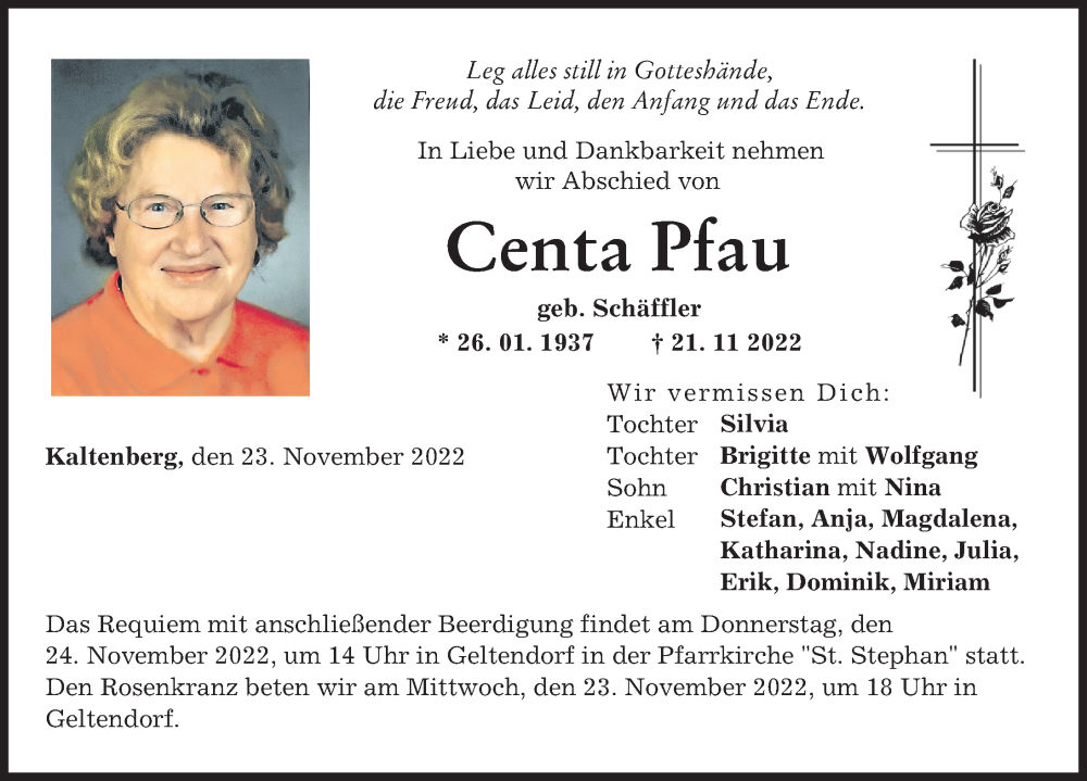  Traueranzeige für Centa Pfau vom 23.11.2022 aus Landsberger Tagblatt