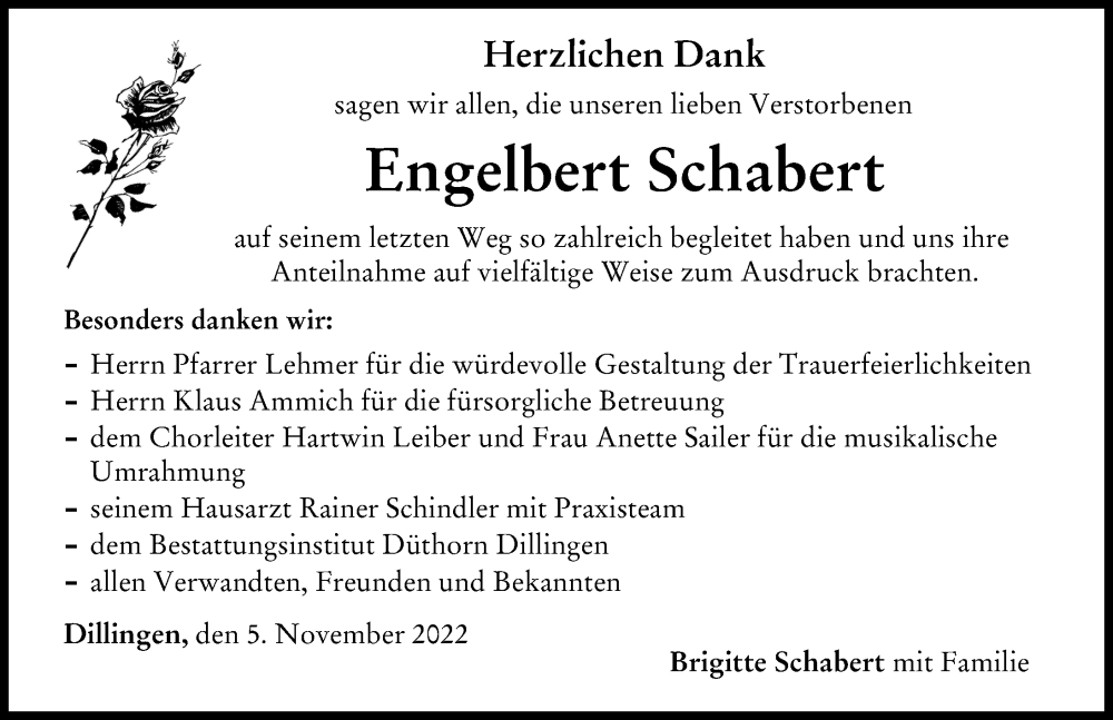 Traueranzeige von Engelbert Schabert von Donau Zeitung