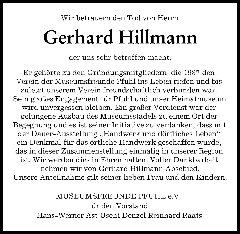  Traueranzeige für Gerhard Hillmann vom 23.11.2022 aus Neu-Ulmer Zeitung