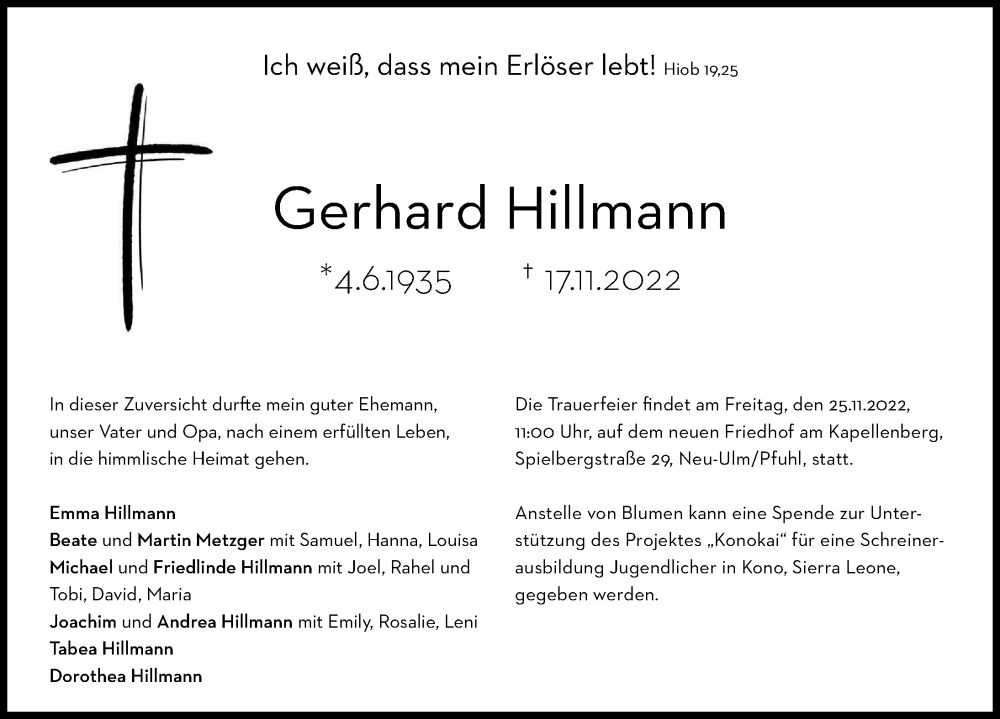  Traueranzeige für Gerhard Hillmann vom 22.11.2022 aus Augsburger Allgemeine, Neu-Ulmer Zeitung
