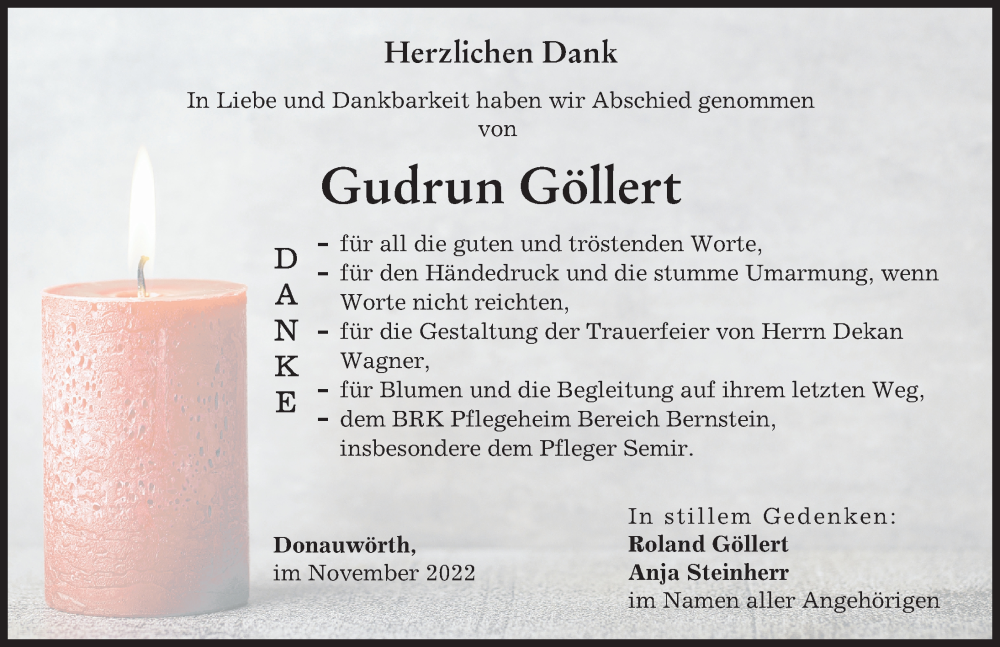 Traueranzeige von Gudrun Göllert von Donauwörther Zeitung