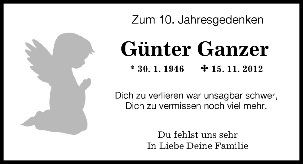  Traueranzeige für Günter Ganzer vom 15.11.2022 aus Augsburger Allgemeine