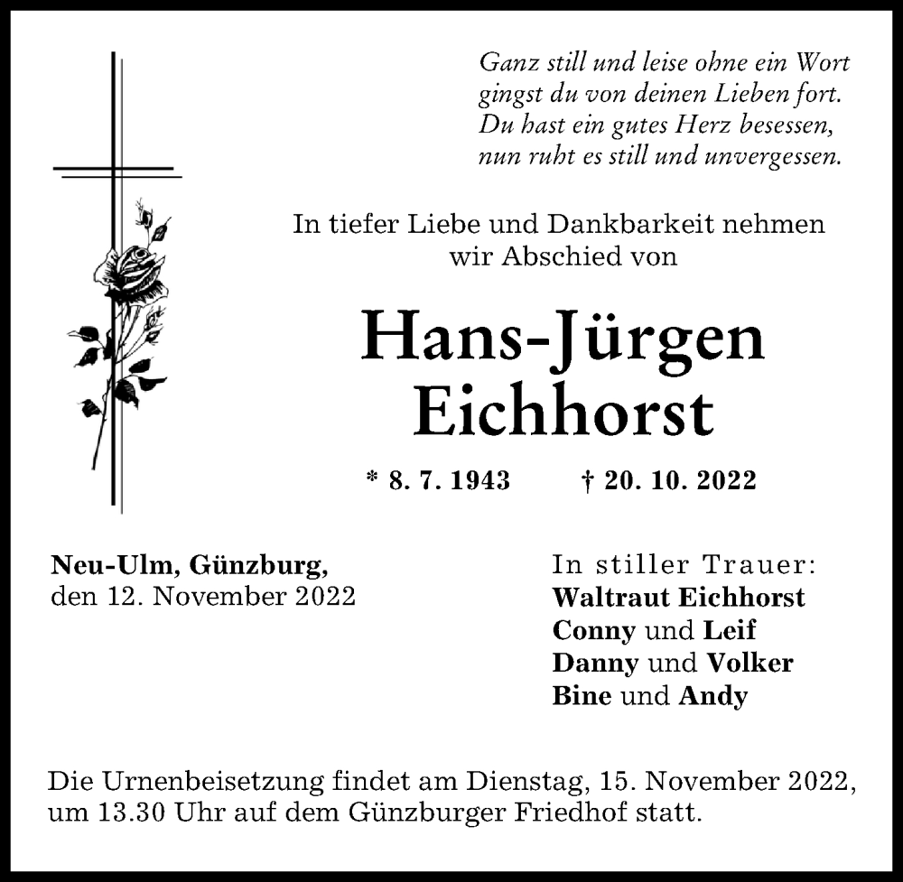Traueranzeige von Hans-Jürgen Eichhorst von Günzburger Zeitung