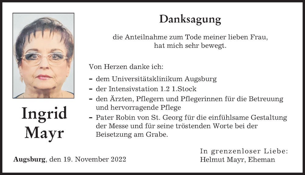 Traueranzeigen Von Ingrid Mayr Augsburger Allgemeine Zeitung