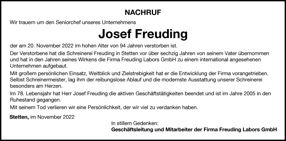 Traueranzeige von Josef Freuding von Mindelheimer Zeitung
