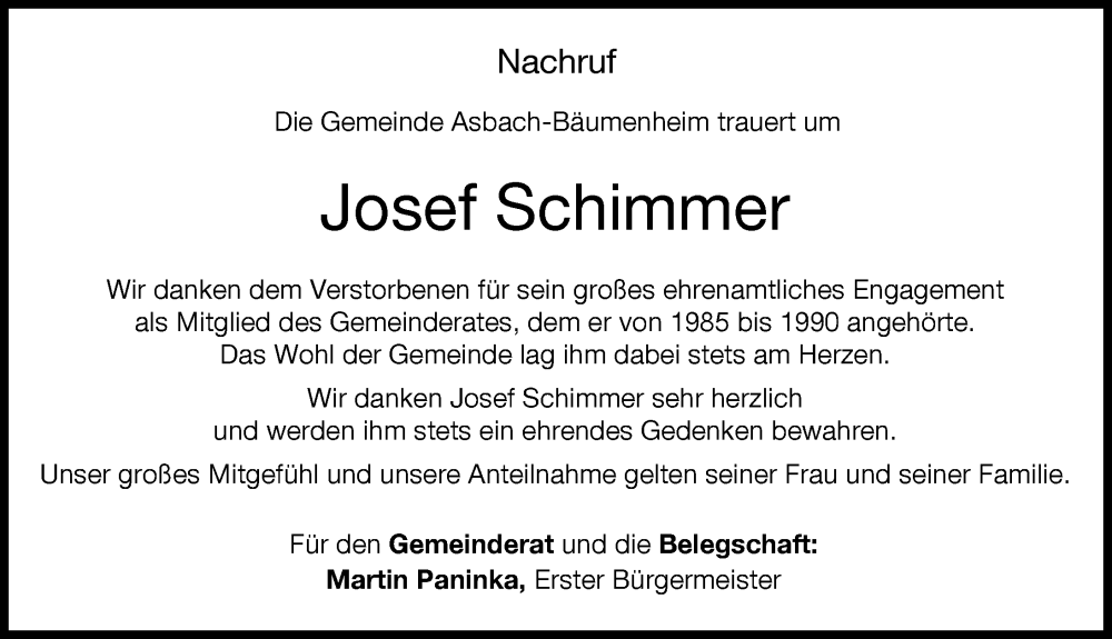  Traueranzeige für Josef Schimmer vom 01.12.2022 aus Donauwörther Zeitung