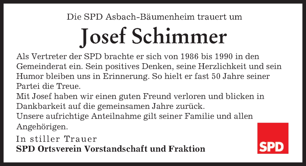  Traueranzeige für Josef Schimmer vom 29.11.2022 aus Donauwörther Zeitung