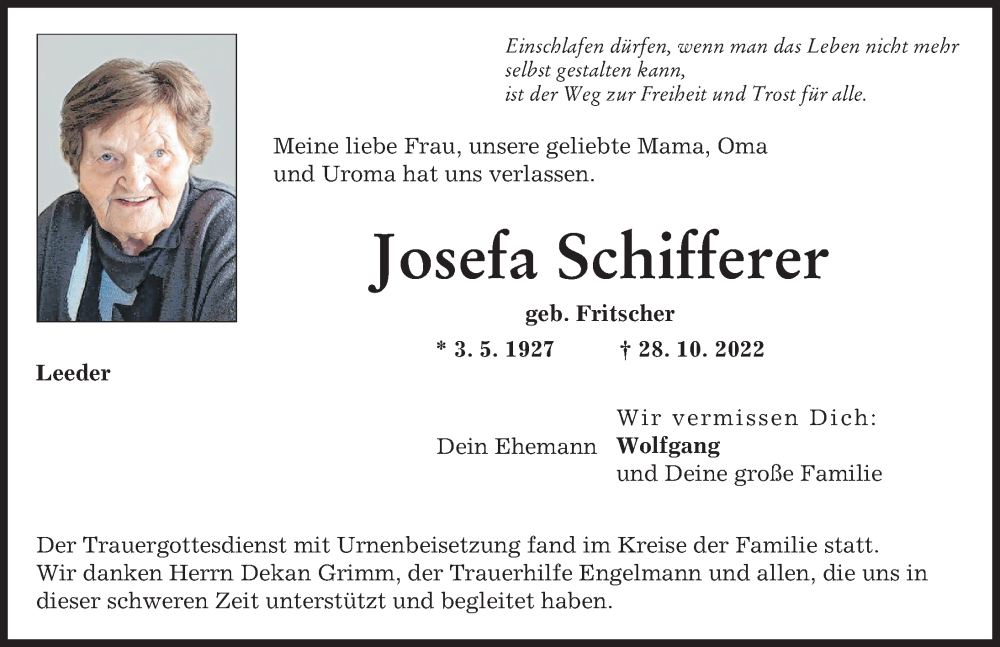  Traueranzeige für Josefa Schifferer vom 22.11.2022 aus Landsberger Tagblatt