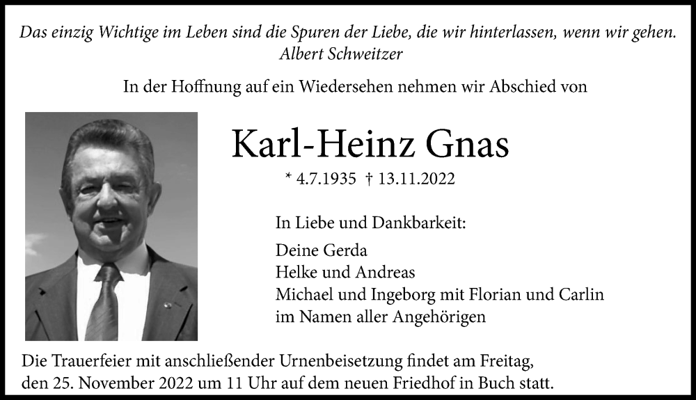  Traueranzeige für Karl-Heinz Gnas vom 22.11.2022 aus Illertisser Zeitung